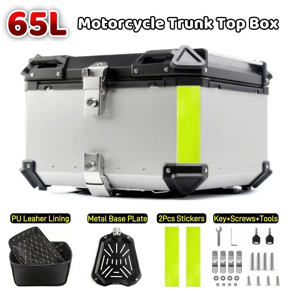 45L 55L 65L Universele Aluminium Motorfiets Top Case Afsluitbare Waterdichte Anti-Collision Harde Staart Doos Kofferbak Opslag bagagedrager