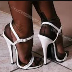 White Leather Ankle Buckle Sandals Open Toe Stiletto British Style Summer Women Casual Party Sandals 2024 Zapatos Para Mujere