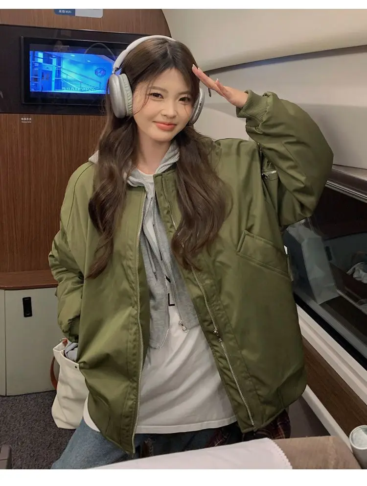 

Bomber Jackets Womens Jacket Girls Autumn Herringbone Snap Ribbed OL Minimalist Workplace Elegant Buttoned Urban Professional BF