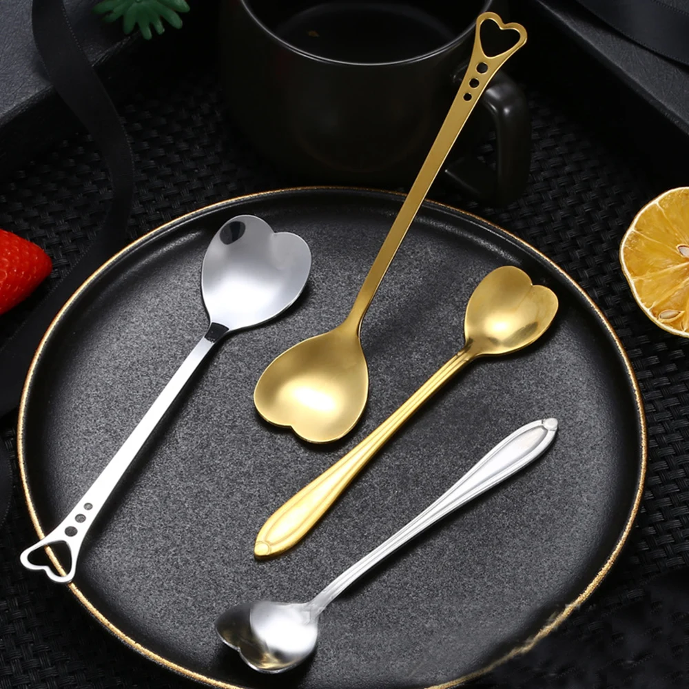 Heart Coffee Spoon Stainless Steel Hollowed Out Heart-shaped Spoon Teaspoon Dessert Snack Scoop Milk Spoons Tableware