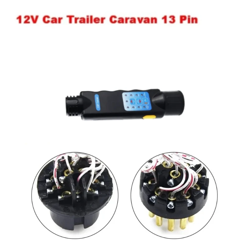 12V 13Pin Car Truck Trailer Plug Socket Tester Wiring Circuit Light Test Tool Diagnostic Tool Black Adapter Auto Diagnostic Tool
