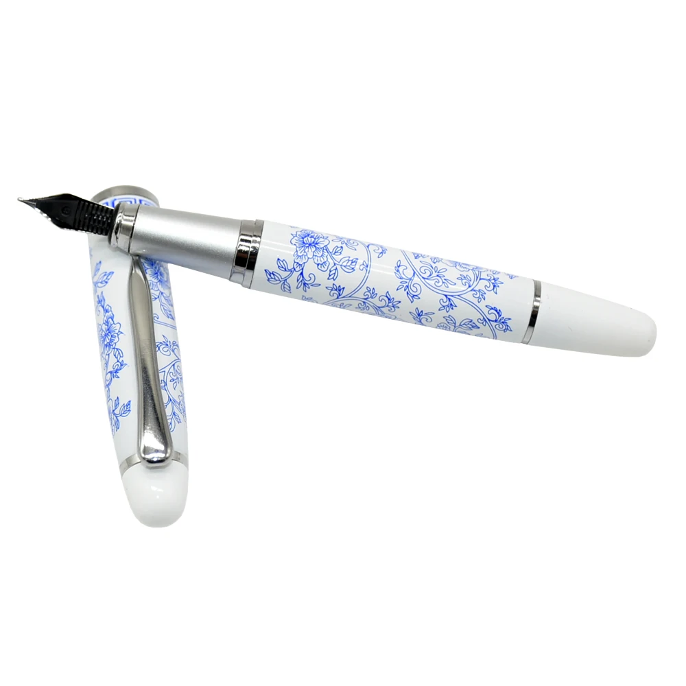 Hot New Chinese Blue and White Porcelain Pattern Medium Nib Fountain Pen Stationery Office School Supplies Gift Ink Pen