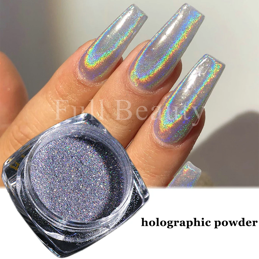 Holographic Nail Powder Silver Sequins For Nails Pink White Chrome Rub Pigment Shiny Hologram Glitters Winter Decoration GL1028