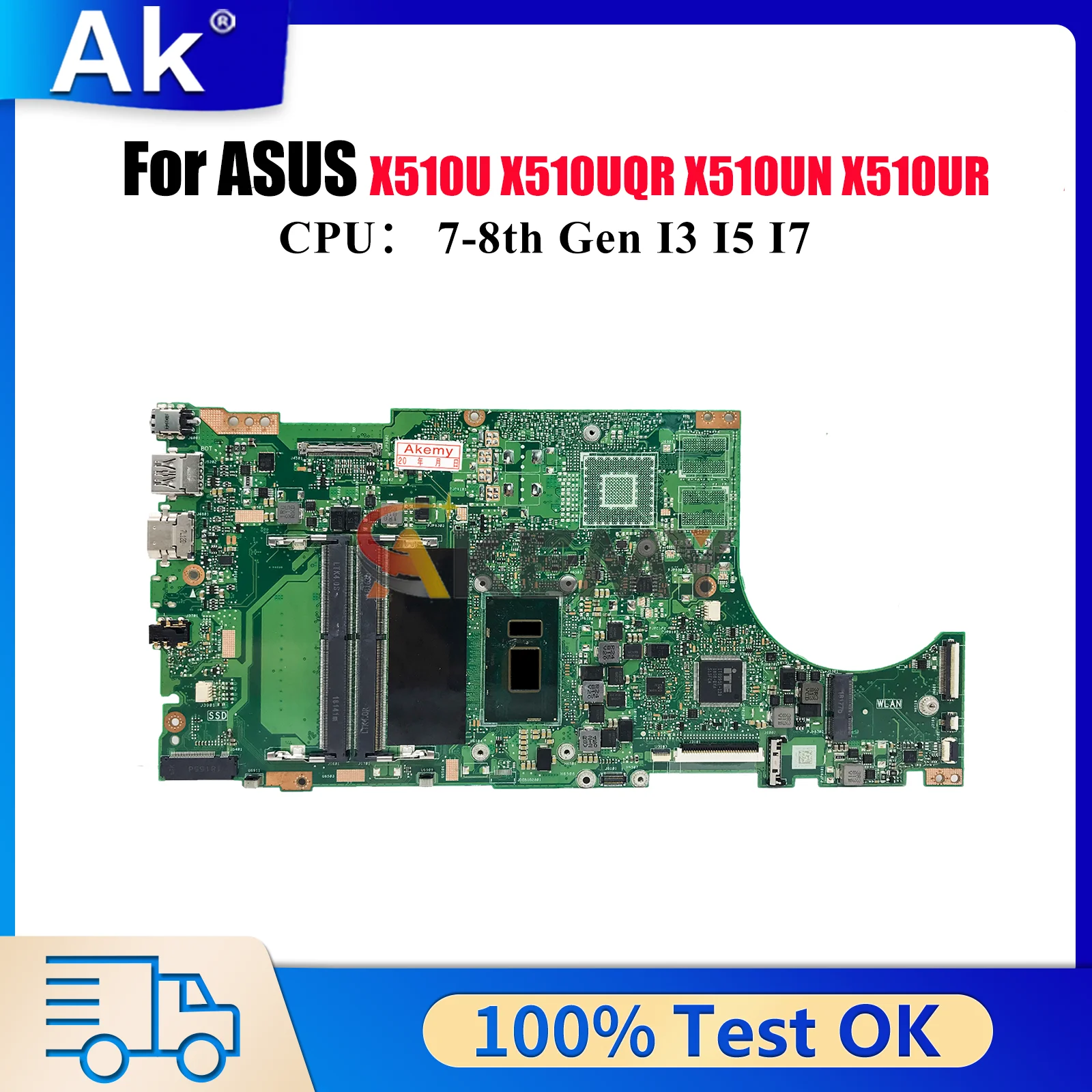 

X510UN Материнская плата для ноутбука ASUS X510UNR X510UQ S510U X510UNO X510UA X510U A510U X510UR X510UQR X510URR Материнская плата I3 I5 I7 CPU