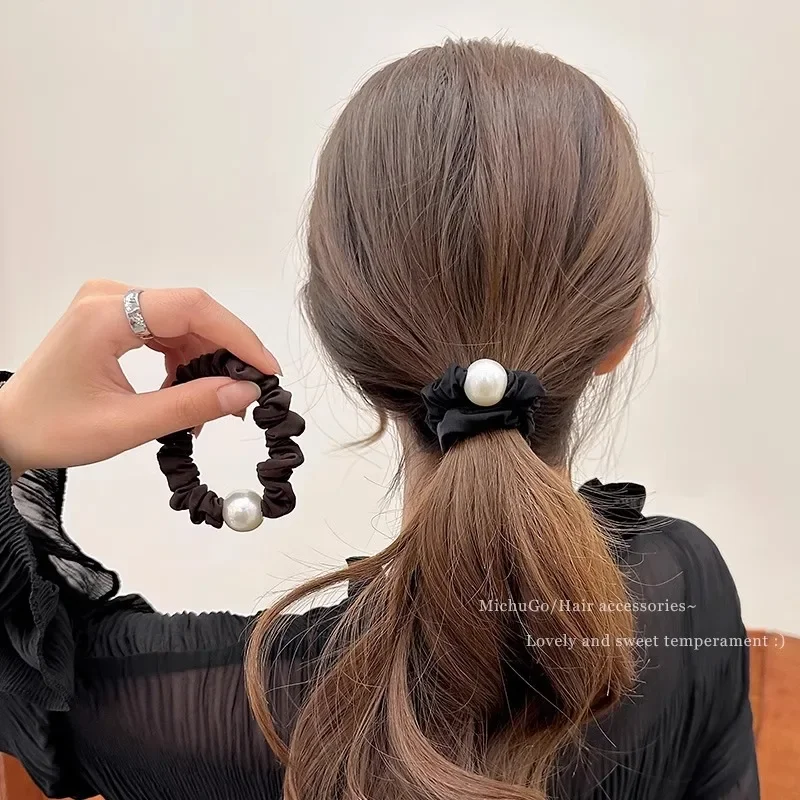 High-grade Black Large Scrunchie Leather Band Hair Accessories Simple Velvet High Stretch Headband Elastic Hair Bands