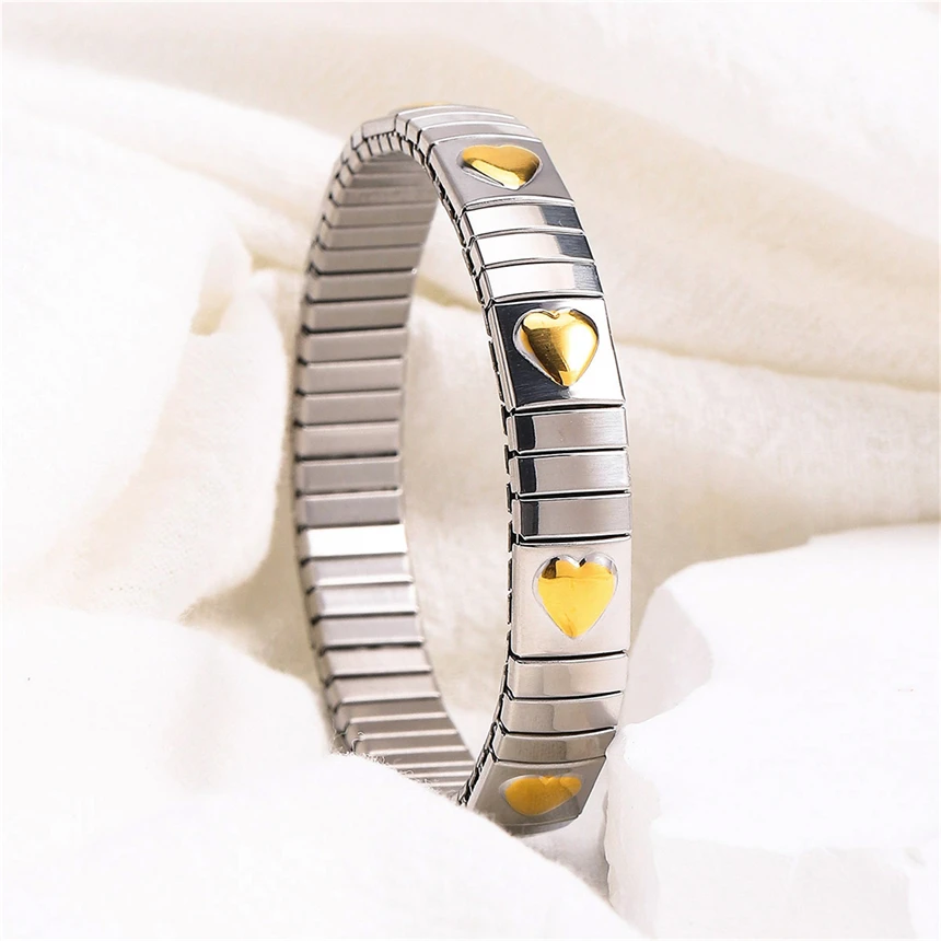 سوار عتيق من الفولاذ المقاوم للصدأ للسيدات ، سوار مرن بسيط على شكل قلب ، إكسسوارات مجوهرات عالية ، هدية حفلات ، اتجاه الموضة ، 316L #4