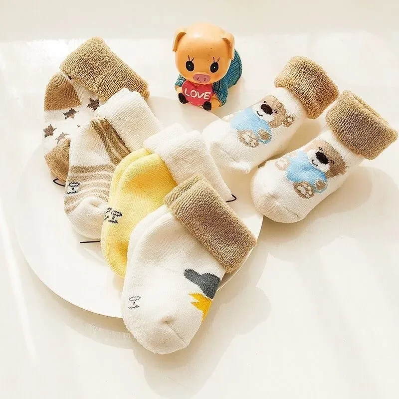 5 pairs of 0-3 year old newborn Korean cotton-wool baby cute towel thickened spring and winter comfortable children\'s socks