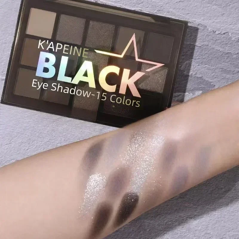 Black Smoky Eyeshadow Palette 15 สี Cool Toned Eye Shadow โลหะ Pearlescent Matte Silver Lasting Eye Pigment แต่งหน้า