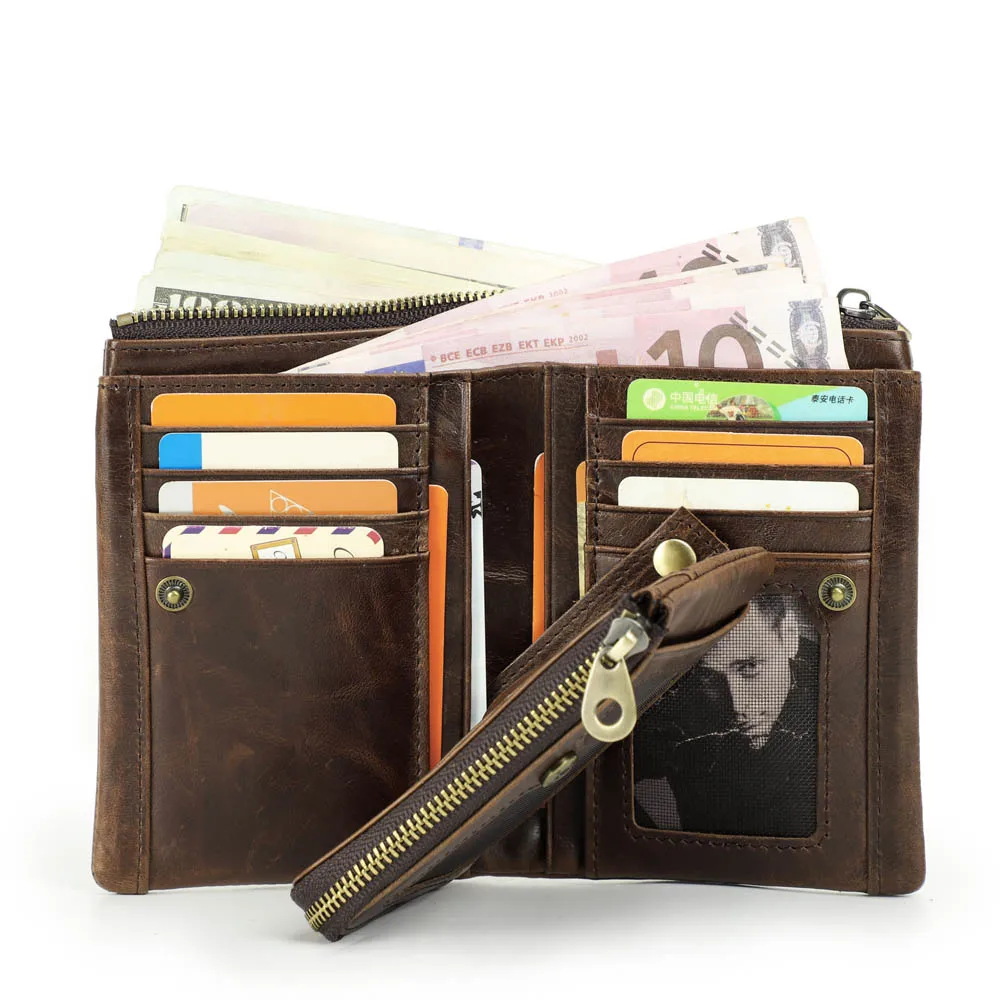 Новый многослойный кожаный двойной кошелек, мужской RFID-держатель для карт с защитой от потери Airtag, дизайн, кошелек, съемная молния, мужской клатч, кошелек для монет
