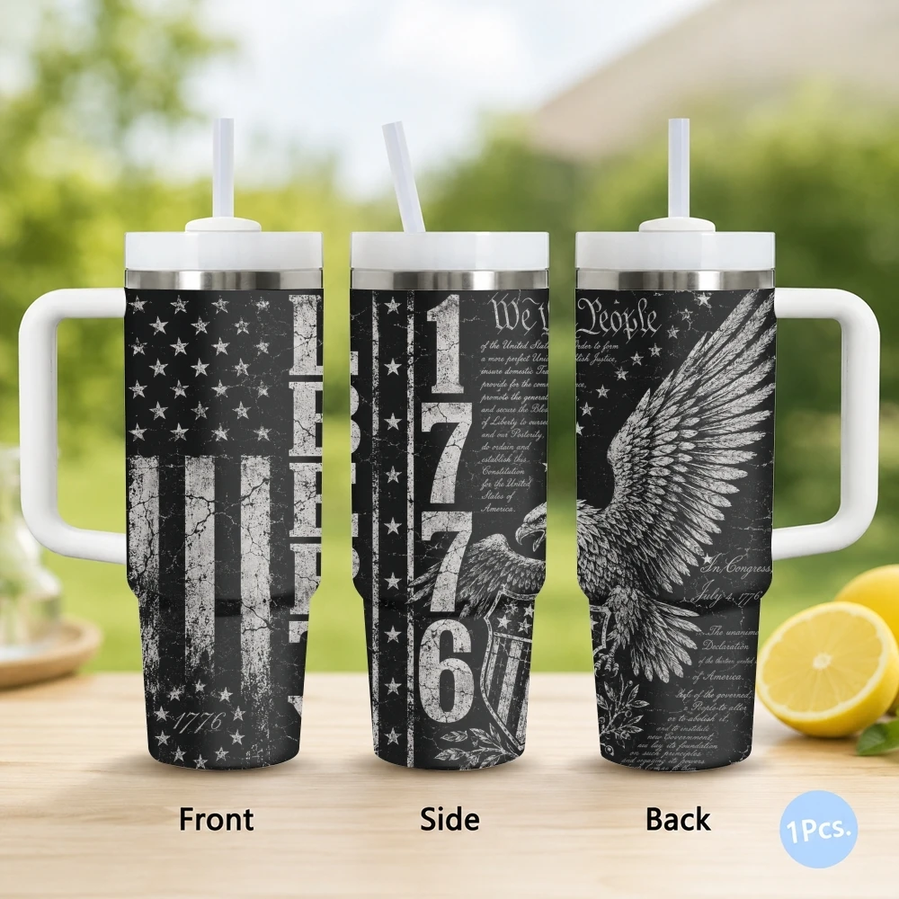 Freedom Eagle Legacy Vacuum Flasks 40oz Stainless Steel Insulated Tumbler with Handle & Straw Leakproof Travel Mug