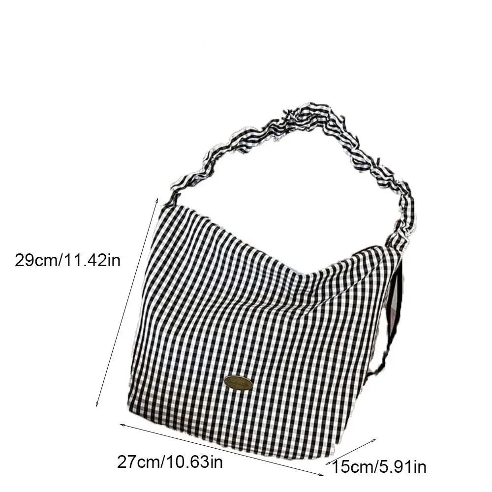 패션 Y2k 격자 무늬 숄더 백 Pleated 한국 스타일 캔버스 크로스 바디 백 Drawstring Ruffles Underarm Bag Girls