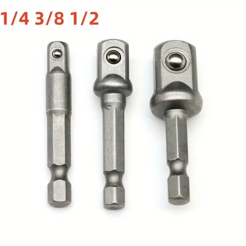 3 Stück Bohrer-Steckschlüssel-Adapter, Schlagbohrmaschine, Verlängerungsbohrer, Stangen-Steckschlüssel-Adapter, 1/4 3/8 1/2 Größe, Sechskantschaft, quadratischer Kopf, Bohrer