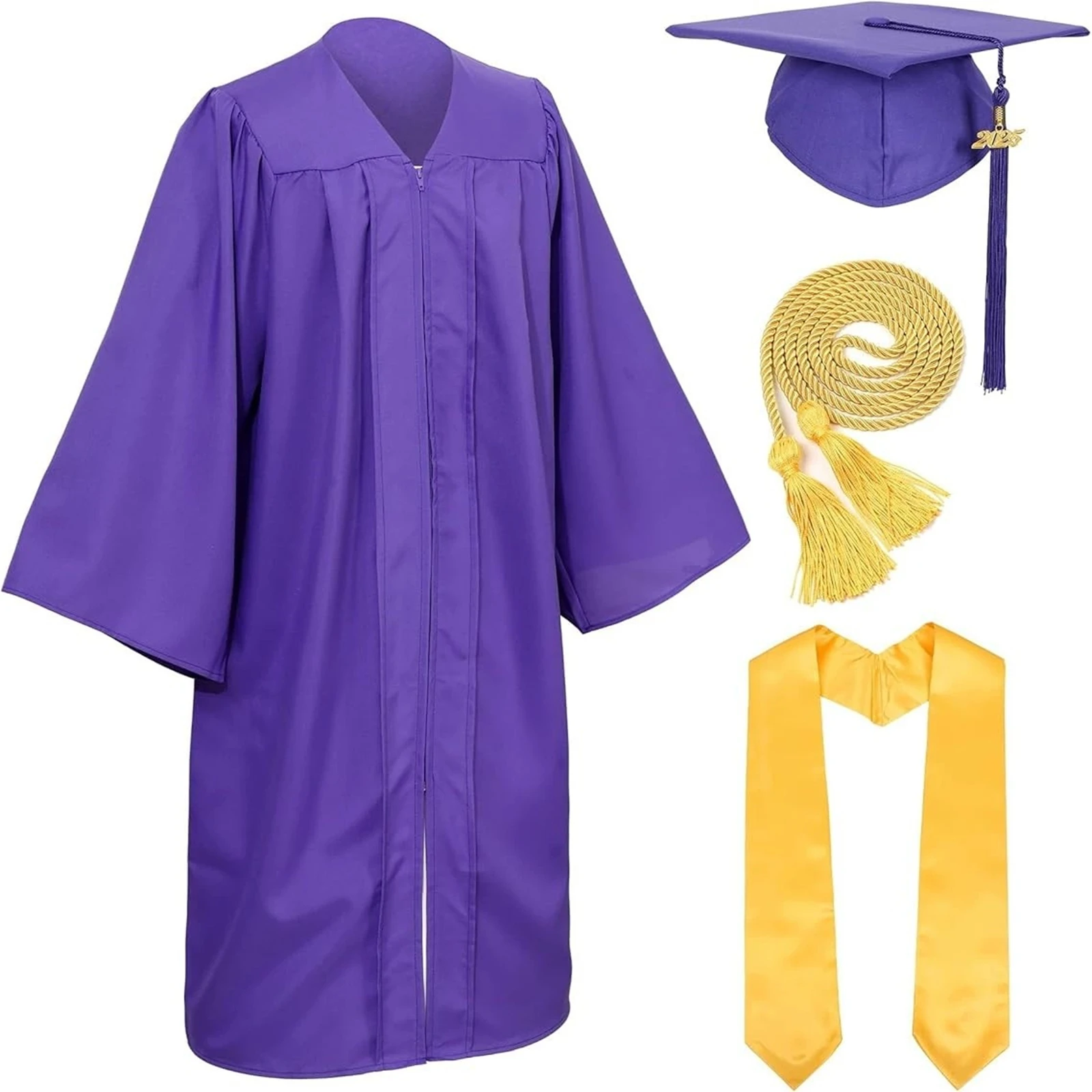 2026 Adults Graduation Cap and Gown Set with Tassel Honor Cord Gold Stole Adult Unisex Graduation Costume for College School view 5