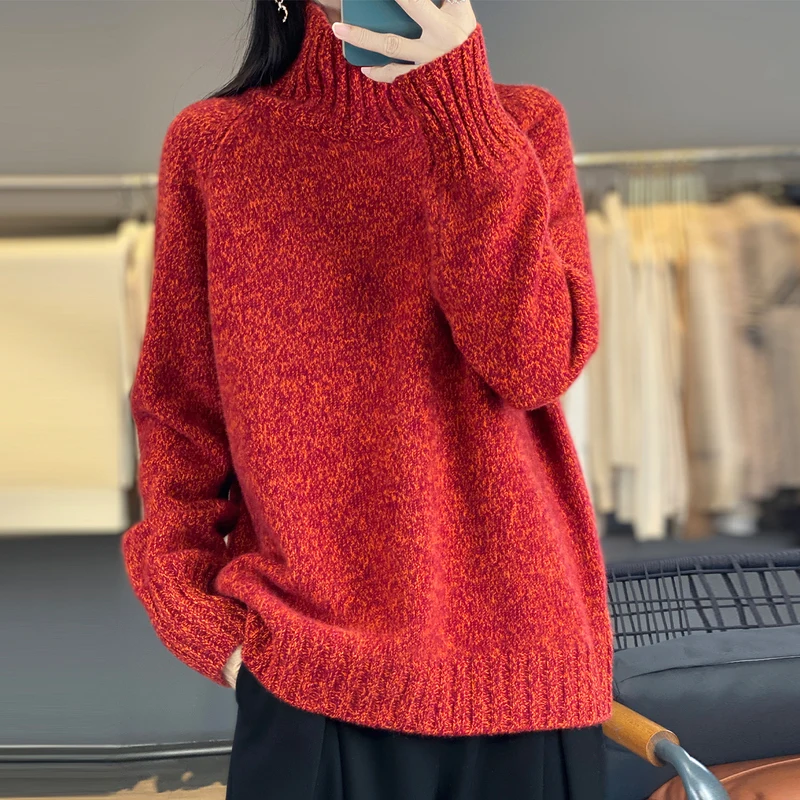 Nieuwe release: 100% merinowol gebreide trui dames hoge kraag trui casual losse tops mode Koreaanse dameskleding