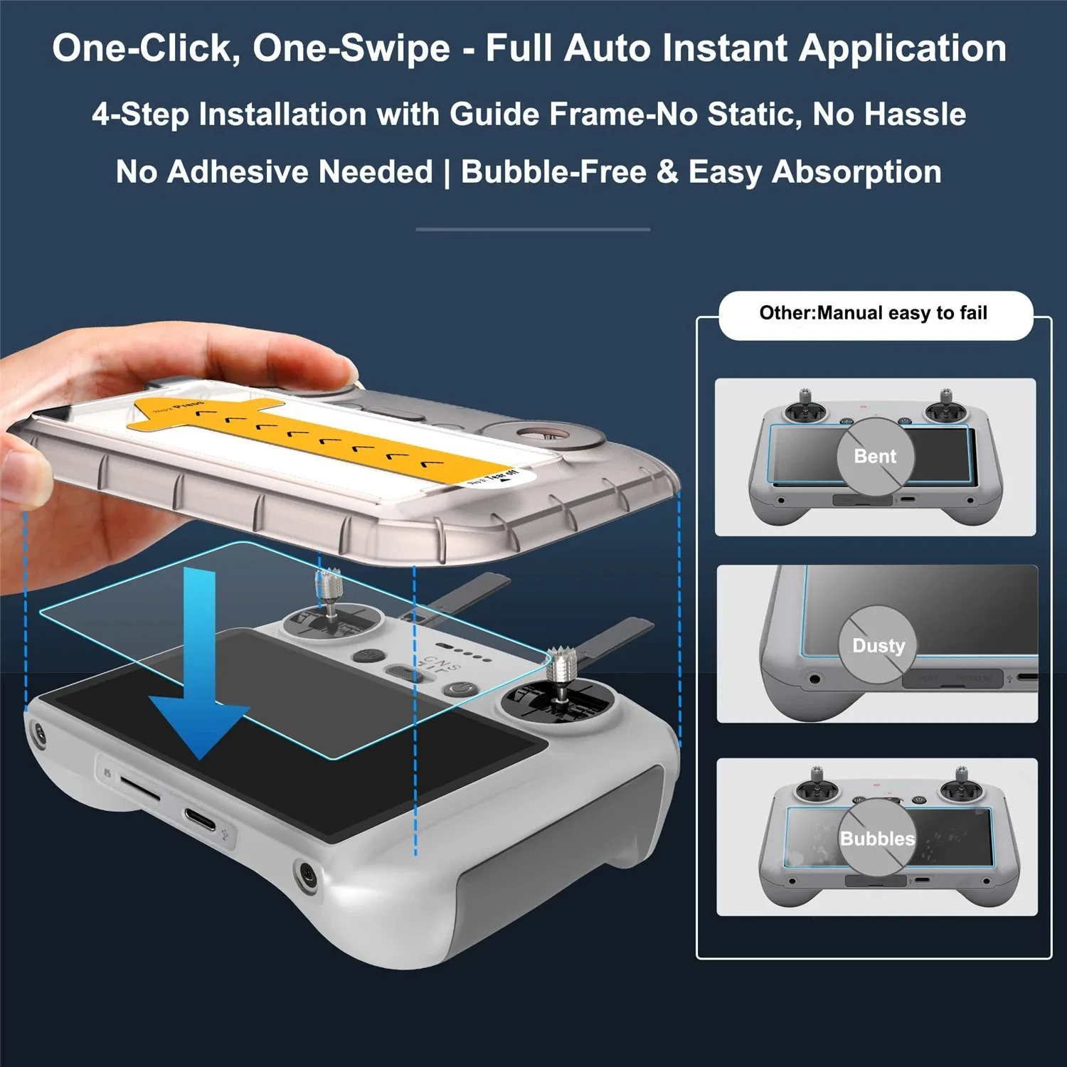 For DJI Flip/Air3/3S/Mini3/4pro Screen Remote Control HD Tempered Glass Protector Film for RC RC2 with Auto Alignment Accessory