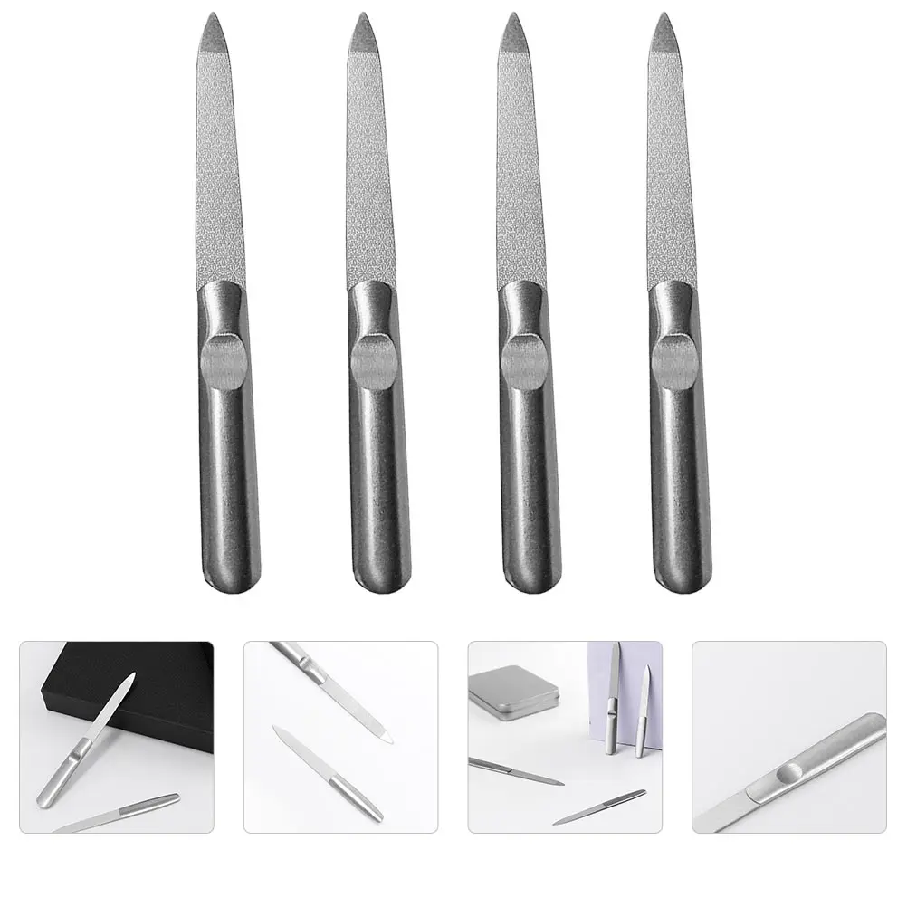 

4PCS Stainless Steel Nail Files Durable Lightweight Manicure Tools Double Sided Shaper Compact File for Home Office Travel Nail