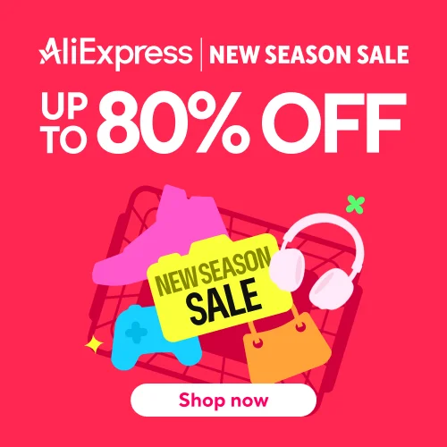 AliExpress New Season Sale Up to 80% off campaign banner for August 17 to 26, 2026