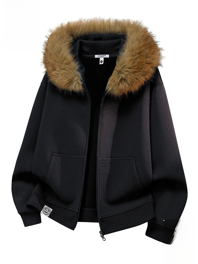 

PaulFrank American Retro Hooded Zipper Cardigan Sweatirt Men's Autumn Thiened Outerwear Warmth Youth ular Loose Fit
