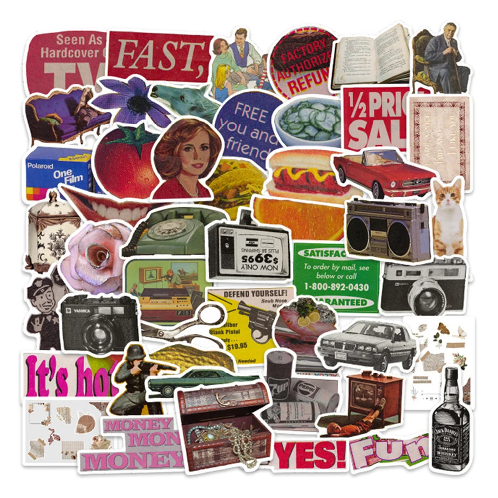 

50PCS Vintage Graffiti Stickers DIY Hand Account Old Retro Cartoon Decals Toy Phone Luggage Bicycle Laptop Car PVC Sticker