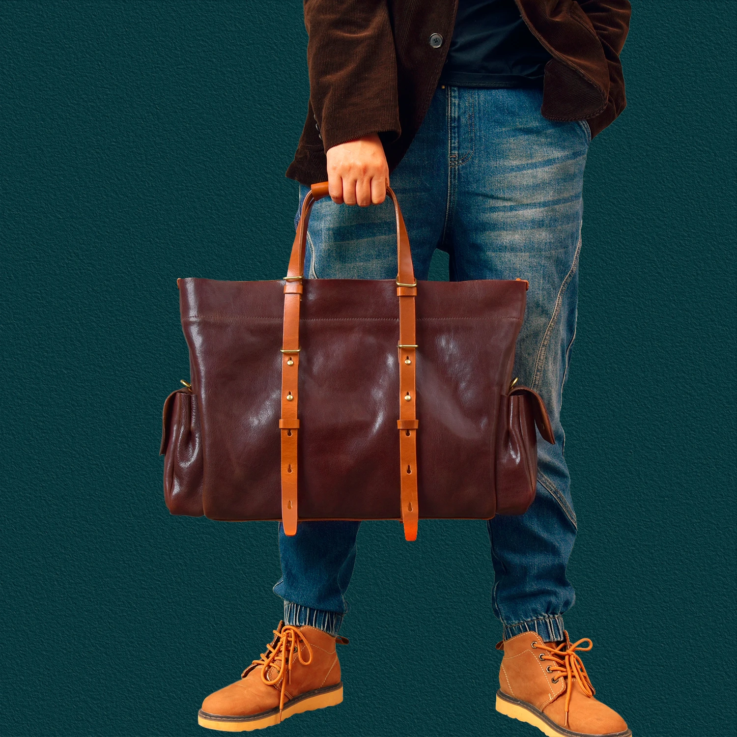 منظمات PNDME حقائب سفر كلاسيكية مصنوعة يدويًا من الجلد الأصلي للرجال ذات سعة كبيرة حقيبة يد فاخرة من جلد البقر المدبوغ بالخضروات