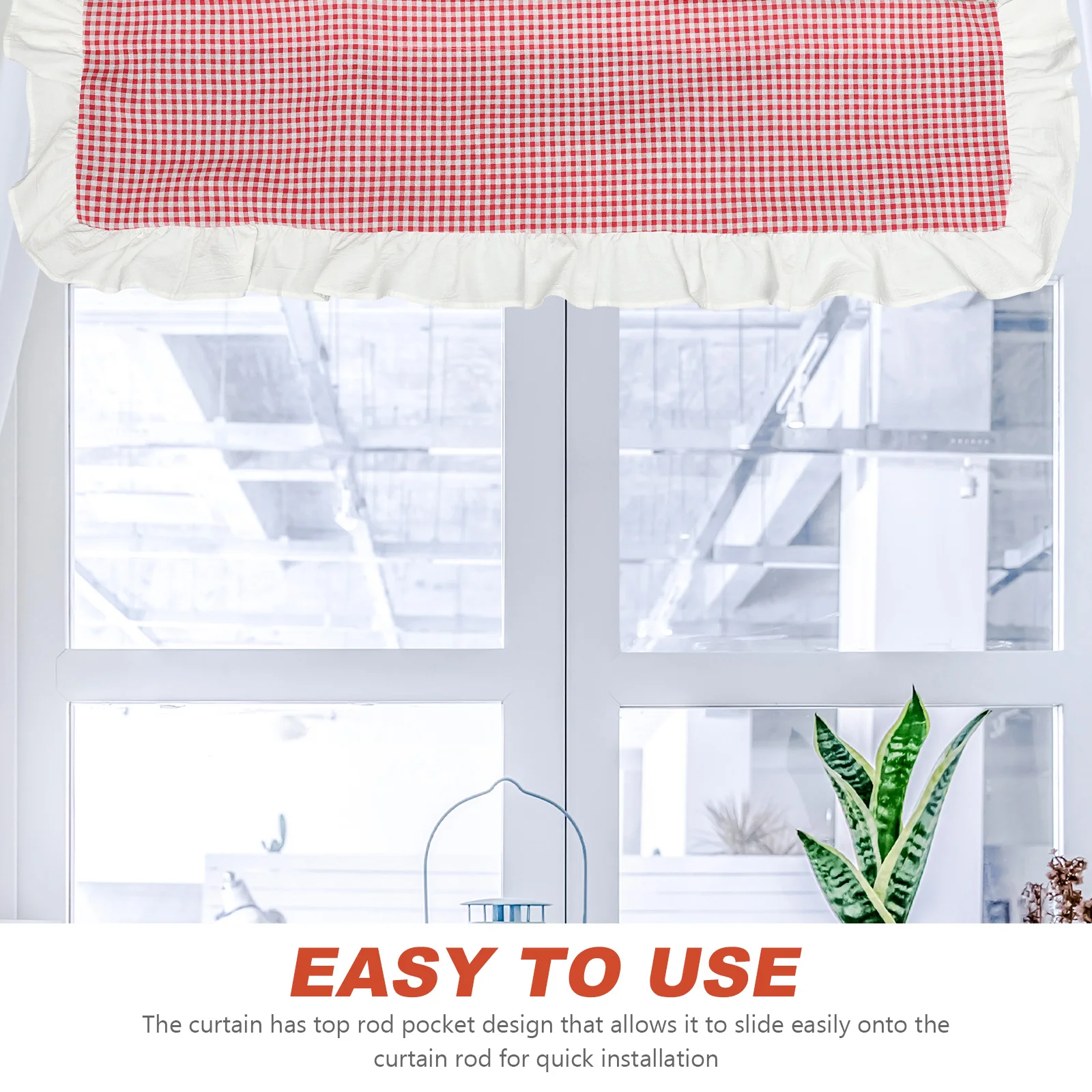 

Red White Plaid Short Curtains Polyester Kitchen Bathroom Windows Check Valance Curtain Easy Wash Block