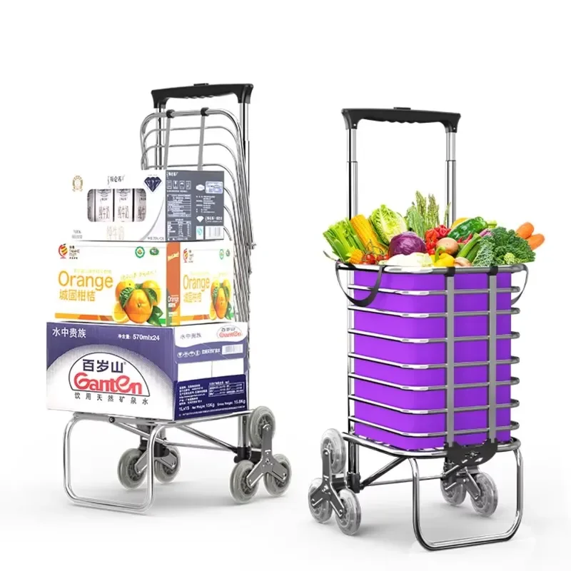 Grocery Shopping Cart Stair Climbing Cart Easy Folding Removable Waterproof Oxford Cloth Bag Storage 40KG Capacity