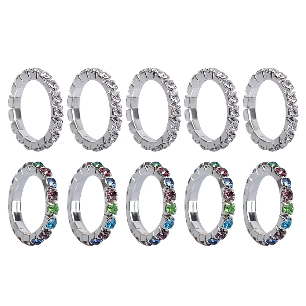 10Pcs Foot Toe Ring Fashion Elegant Chic Rhinestone Ring Set Colorful White Stylish Jewelry for Woman Summer Party Wedding