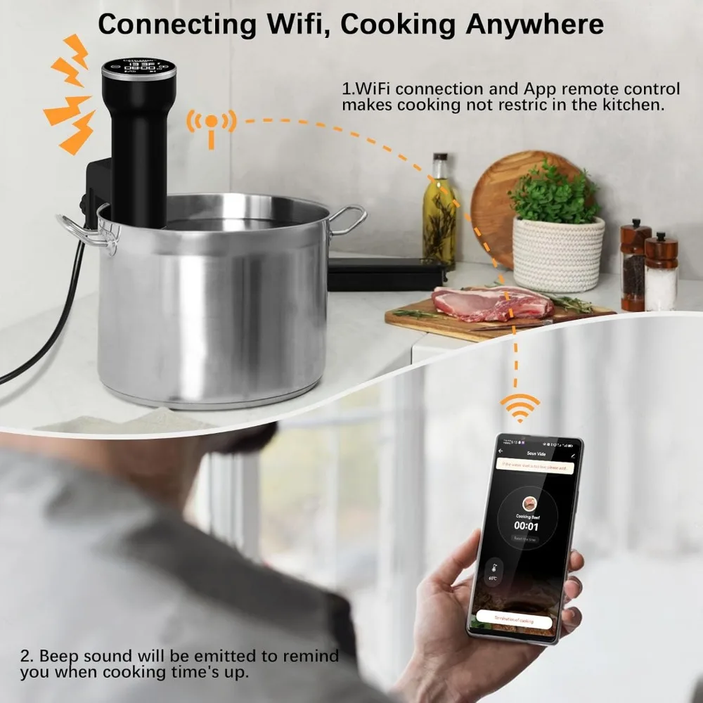 Sous Vide Machine Wi-Fi, Sous Vide Cooker, Immersion Circulator, Suvee Cooker Kit with 30 Vacuum Bags, Vacuum Pump, Cookbook