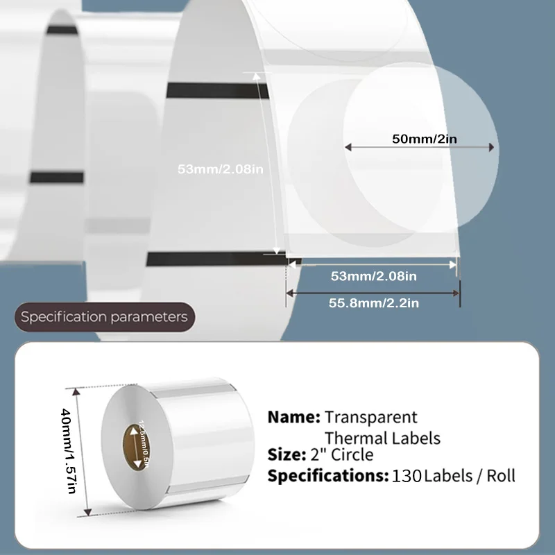 โปร่งใสรอบป้ายความร้อนป้ายกาวม้วนชุดสําหรับ KAYSION phomemo M110/M200/M120/M220 E210 P50 DETONG P1