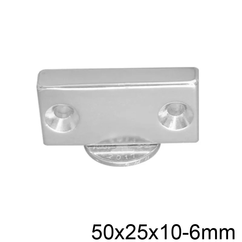 50x25x10-6 Power Magnet 50x25x10mm Hole 6mm Strong Square  Magnet 50*25*10 mm 2holes 6mm For Home Refrigerators, Offices DIY