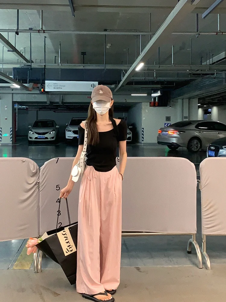 

Модные широкие брюки с поясом, прямого кроя, из хлопка, для женщин, для повседневной носки, с эффектом прохлады