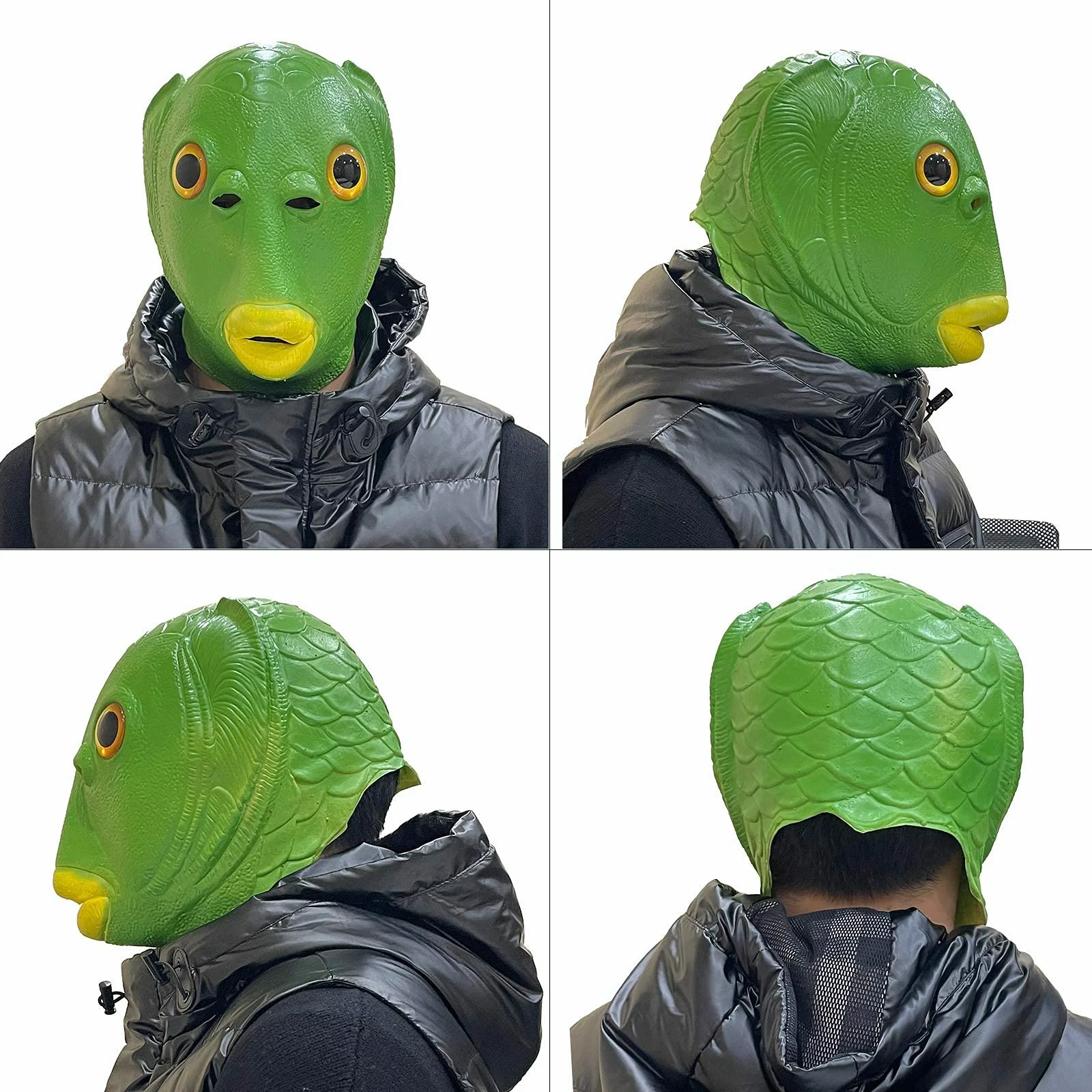 Masque de Poisson Vert Amusant en Latex, Facial d'Animal pour Halloween, Costume de ixTim, Déguisement Cosplay, Banquet, Chapeau de Poisson de Barrage