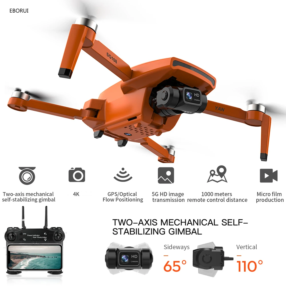 ZLLRC SG108PRO GPS RC Drone 5G WiFi FPV 4K Dual Cams 2-Axis Gimbal Foldable Brushless Drone Follow Me Optical Flow Kid Gift Toys