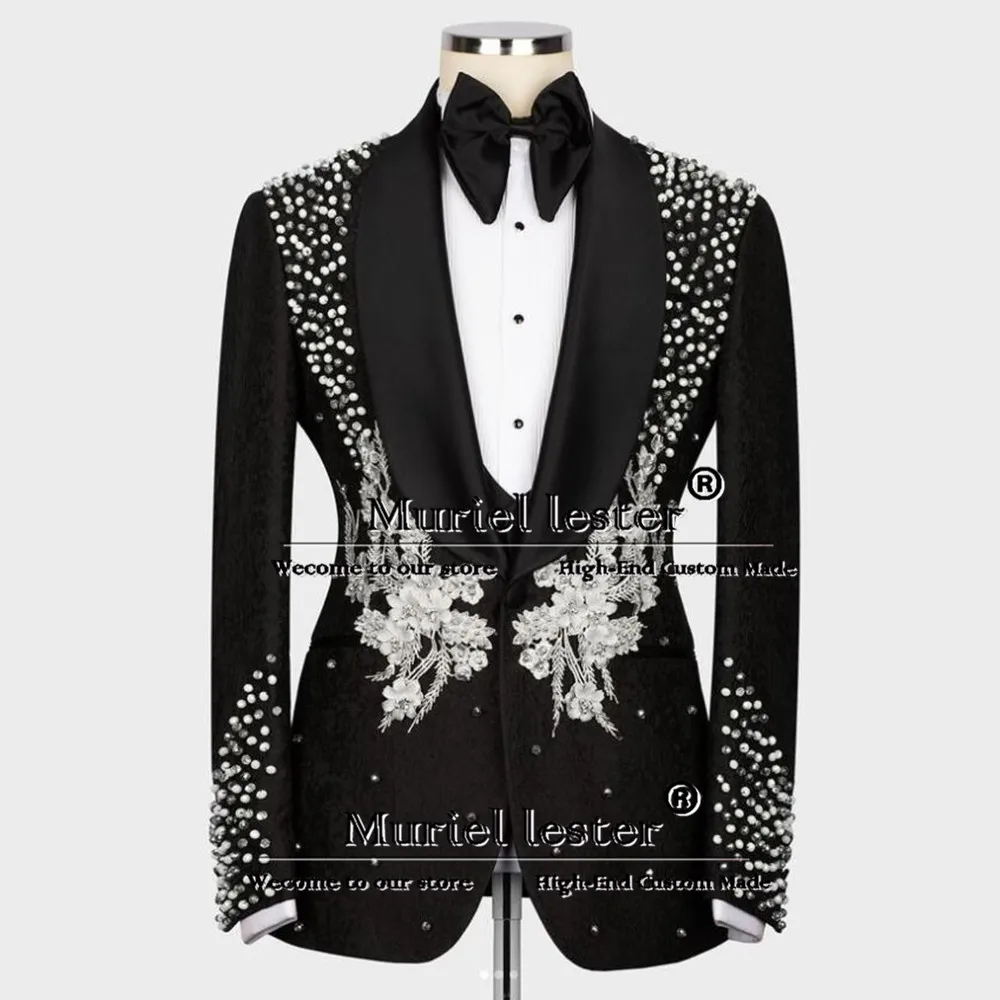 Groom Wedding Suits Luxury Crystals Beaded Appliques Jacket Pants 2 Pieces Men's Tuxedo Bespoke Formal Party Man Banquet Clothes