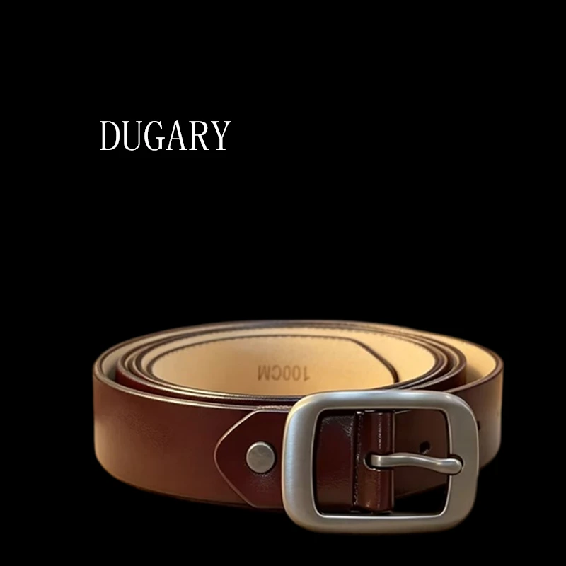 DUGARY Men vintage Leather Belt Metal simplicity Business Fashion Classic brand first layer Cowskin Waist Strap Jeans Men Belt