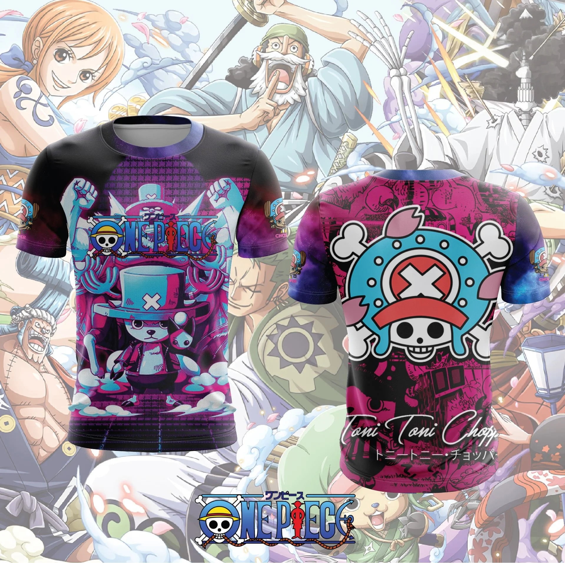2026 Summer One Piece Chopper Retro Cosplay T-shirt Men's Oversized 3D Printed Short-sleeved Family Unisex Children's Sports