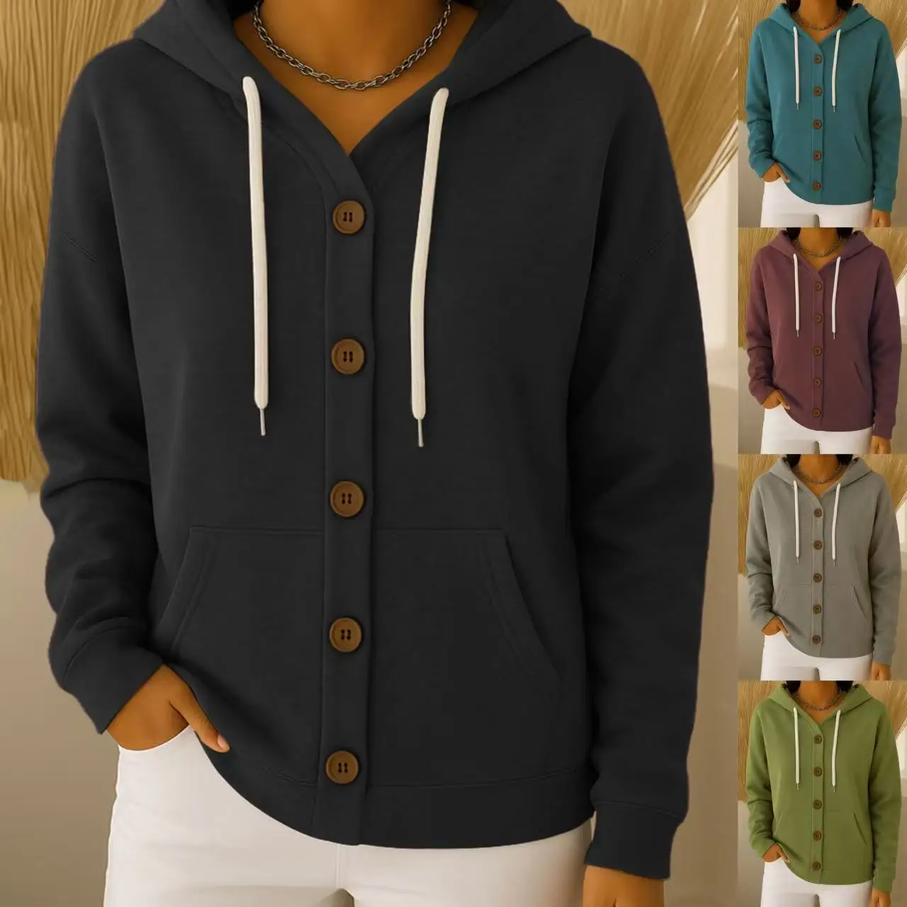 خريف شتاء جديد المرأة معطف التنوب سترة عادية بأكمام طويلة محبوك مقنعين البلوز للنساء تالستوروسوكا Жensska #2