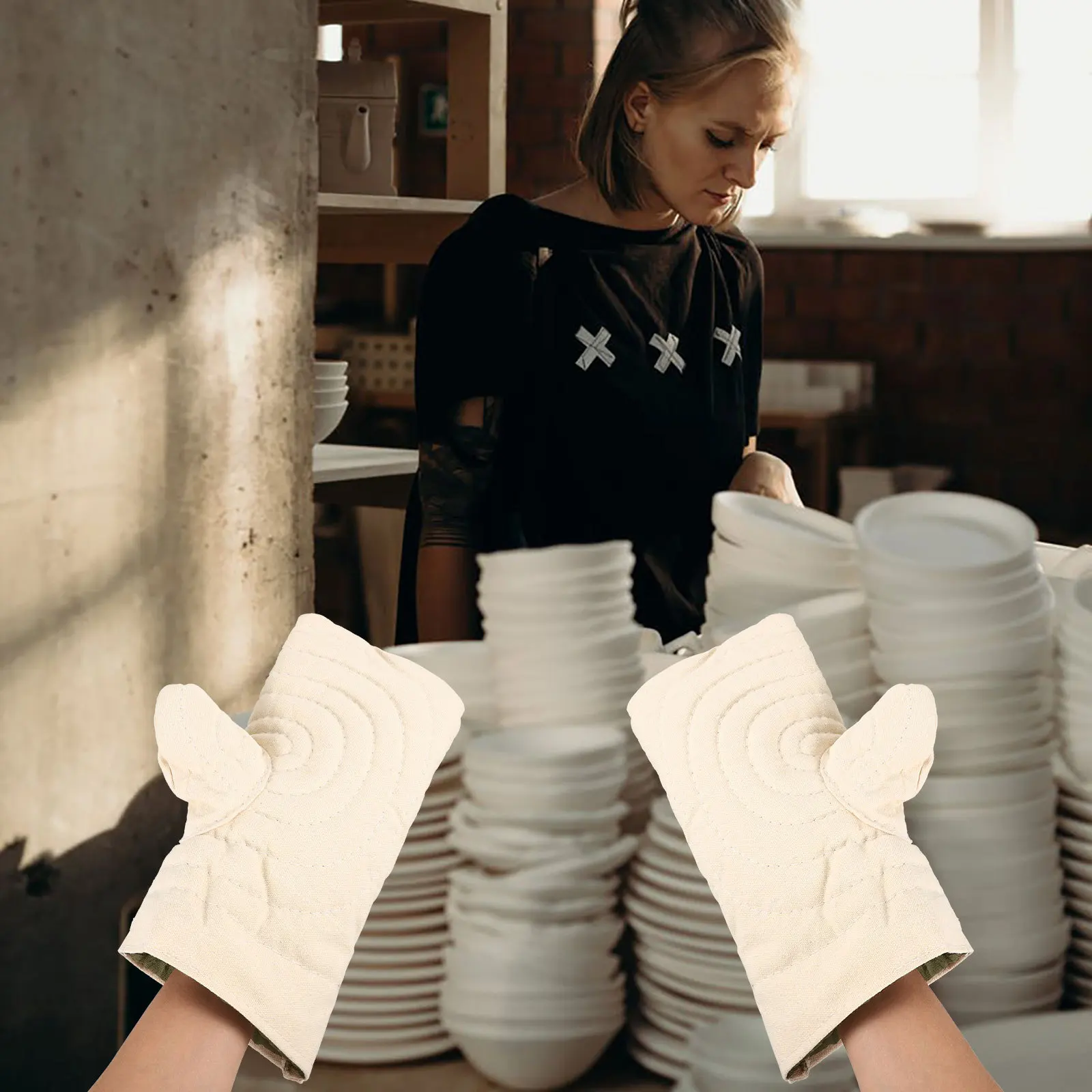 

1Pair Anti-Scalding Gloves Heat-Resist Mittens for Pottery Kiln Protection Comfortable Durable Cotton Insulated Gloves