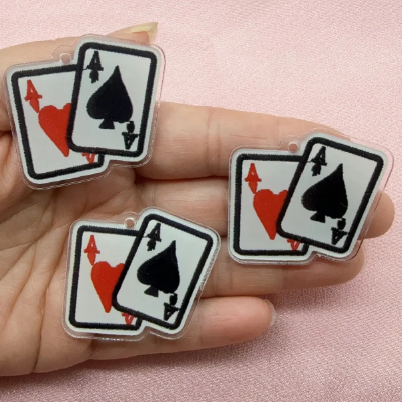 9pcs acrylic poker red heart spade A pendant, DIY jewelry making earrings, keychain accessories