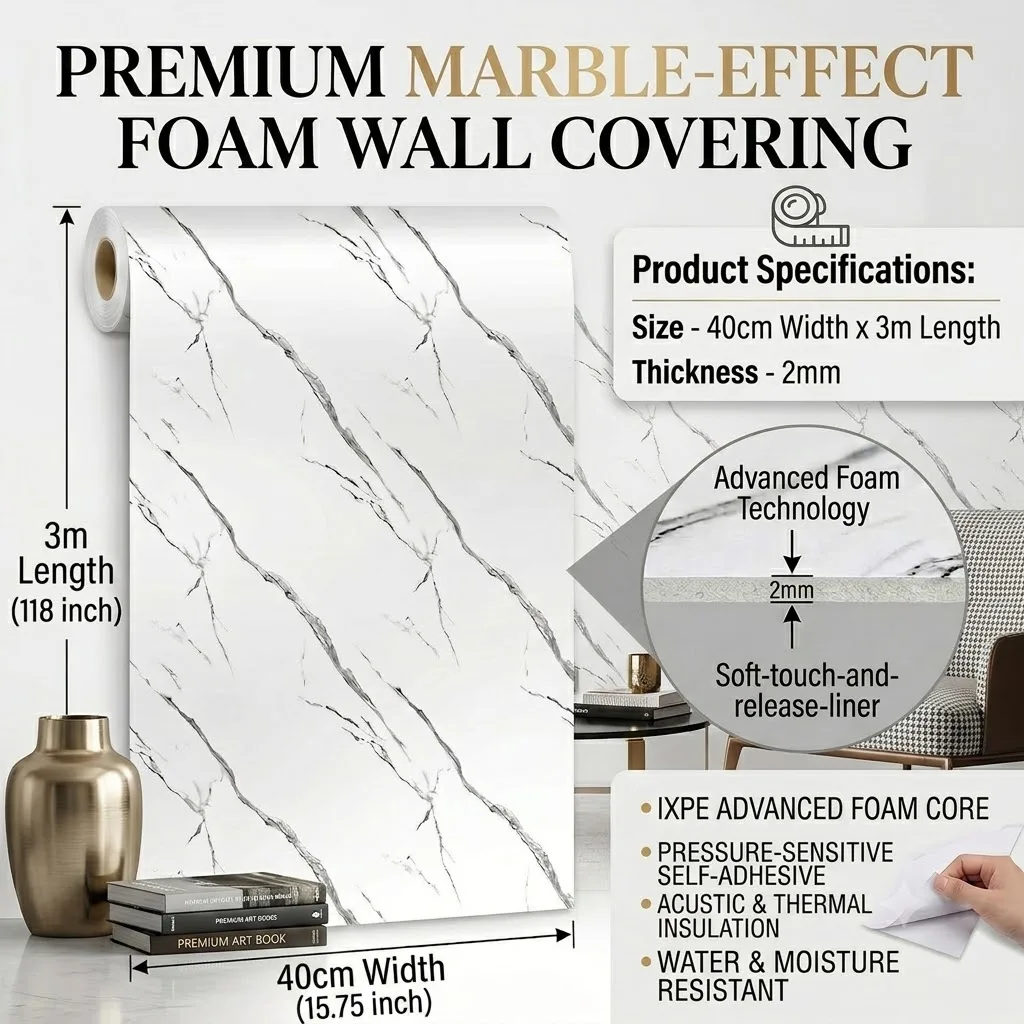Peel and Stick White 3D Marble Contact Paper Waterproof Countertop Cover Self Adhesive Wallpaper for Kitchen Backsplash DIY Home