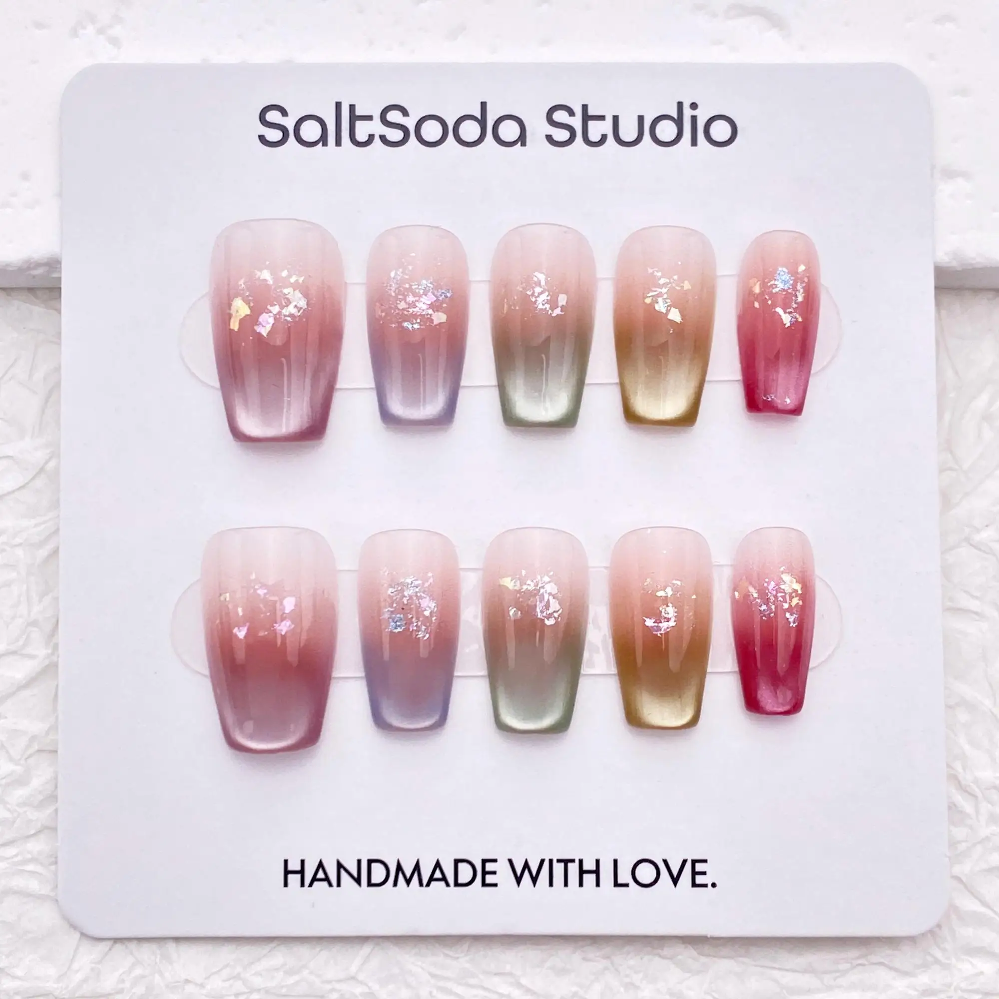 

Summer candy color gradient flashing cat eye nail art, pure handmade custom nails, reusable high quality nails