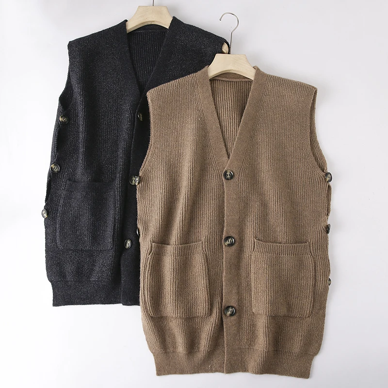 

Мужской вязаный кардиган с V-образным вырезом в стиле ретро, на одной пуговице, модный городской повседневный зимний деловой стиль