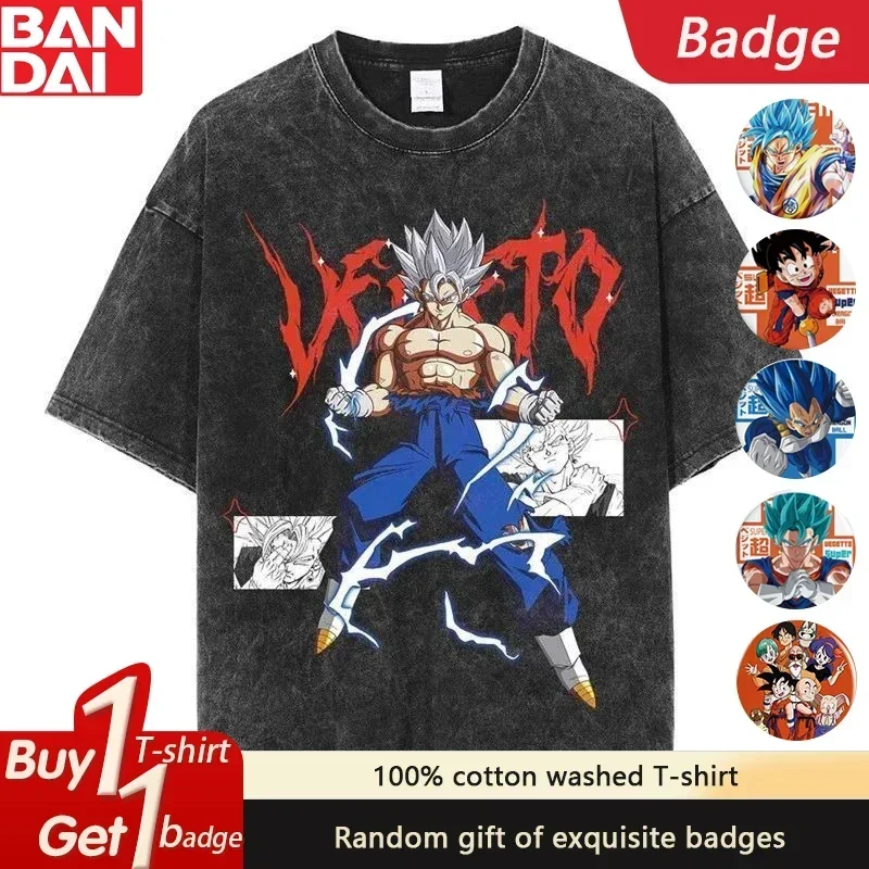

DRAGON BALL 2026 New Hot Super Saiyan God Goku T-shirt Black Washed Retro Top Pure Cotton Fashion High Street Trend 2025 New