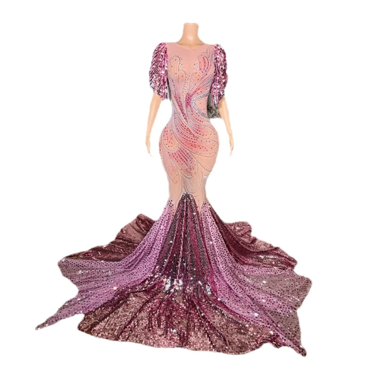 Abito da sera a coda di pesce rosa Abito da banchetto di fascia alta femminile Temperamento Socialite Compleanno Banchetto Abito da festa Ballkleid Luxuskleid