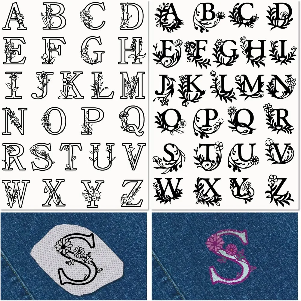 2 Sheets A-Z Letters Water Soluble Embroidery Stabilizers Alphabet 52Pcs Patterns Hand Sewing Stick and Stitch A4 Transfers