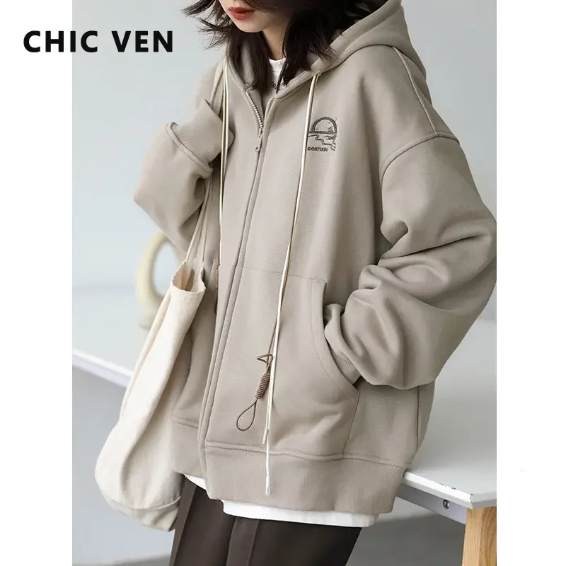 CHICVEN Women Sweatshirt Thick Warm Loose Long Sleeve Woman Hooded Coat Cotton Liner Thicken Female Autumn Winter 2022