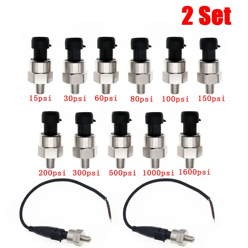 2 Set DC 5V 1/8NPT Pressure Transducer Transmitter Sensor Stainless Steel Oil Air Water 30/100/150/200/300/500 psi Dropship