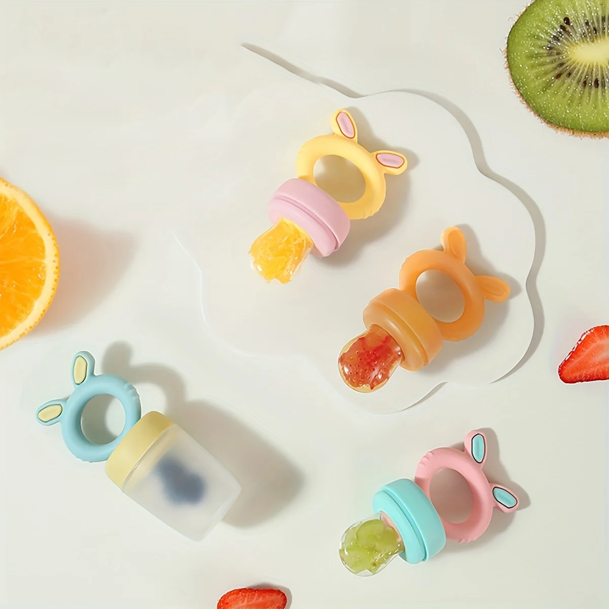New Silicone Rabbit-ear Fruit Feeder, 2-in-1 Silicone Fresh Food Feeder Teething Tool, Christmas Gift