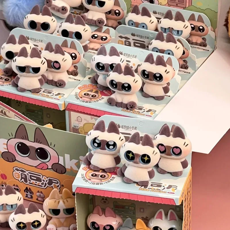 Genuine Moe Azukisan Series Blind Box Siamese Cat Bean Paste Mini Anime Figures Mysterious Surprise Flocking Doll Model Toys