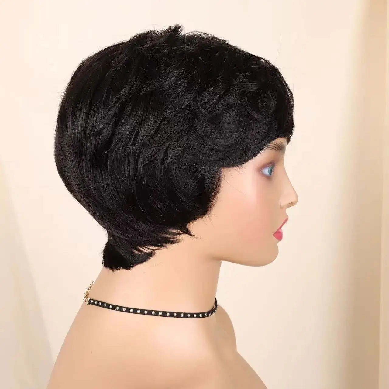 짧은 픽시컷 인모 가발 짧은 픽시컷 가발 기계 제작 헤어 가발